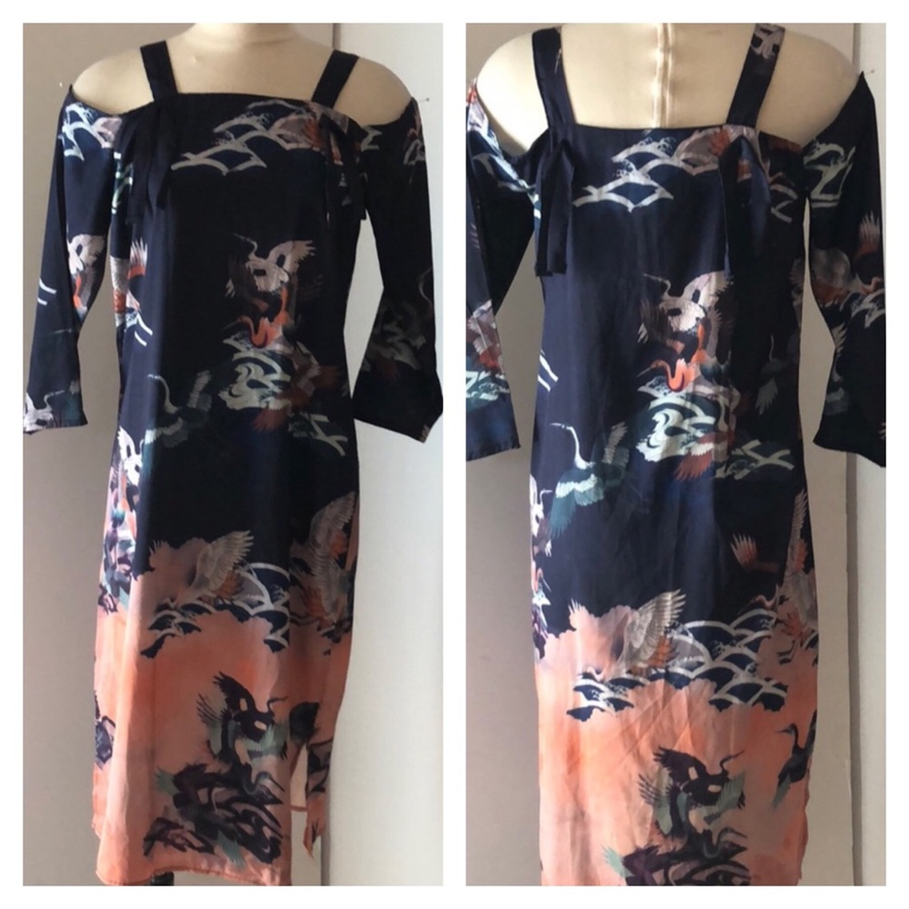 ZAZA Asian inspired Cranes‎ cold shoulder dress